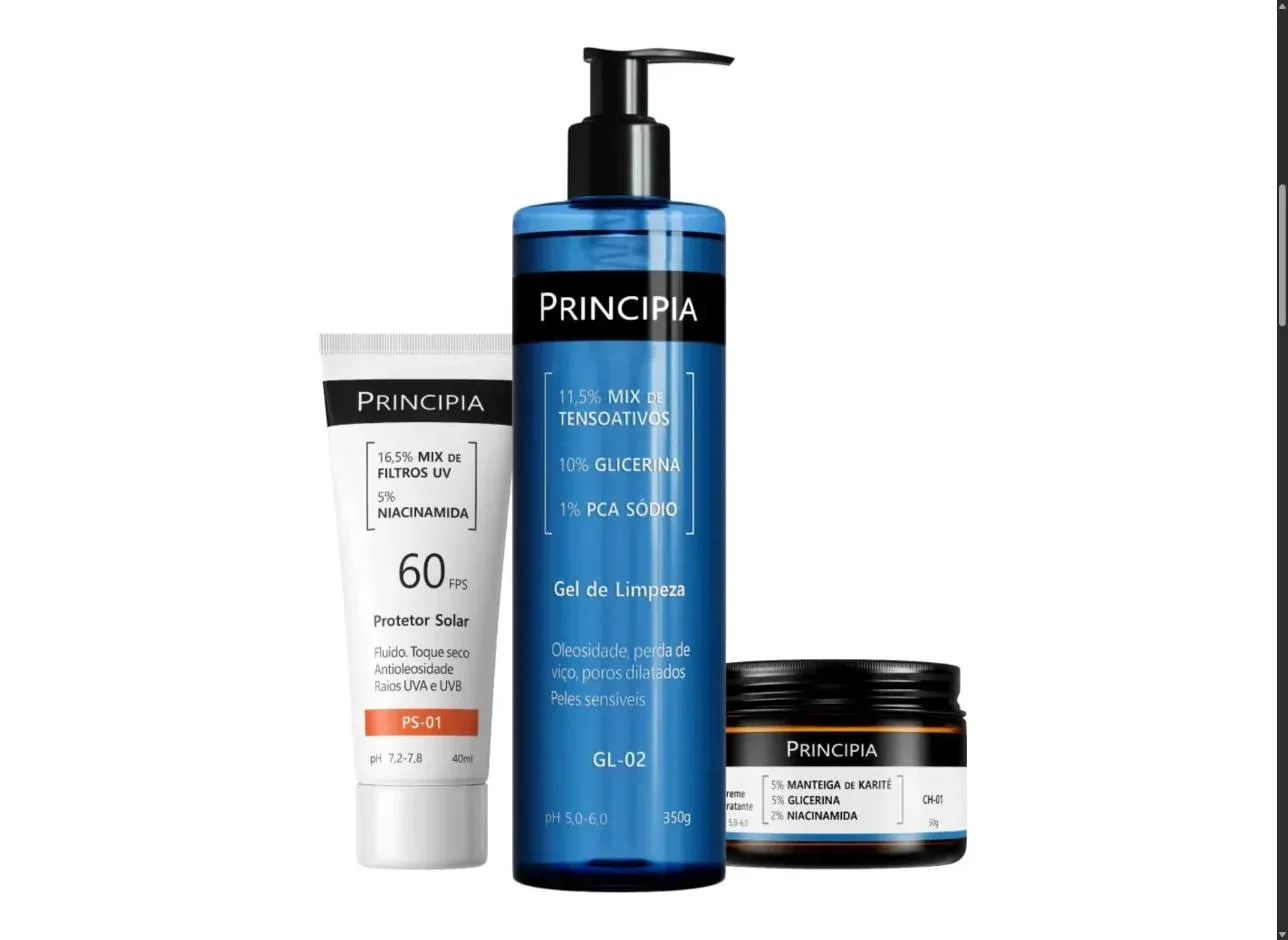 Kit Principia para Rotina de Skincare Pele Sensível com Protetor Solar FPS 60