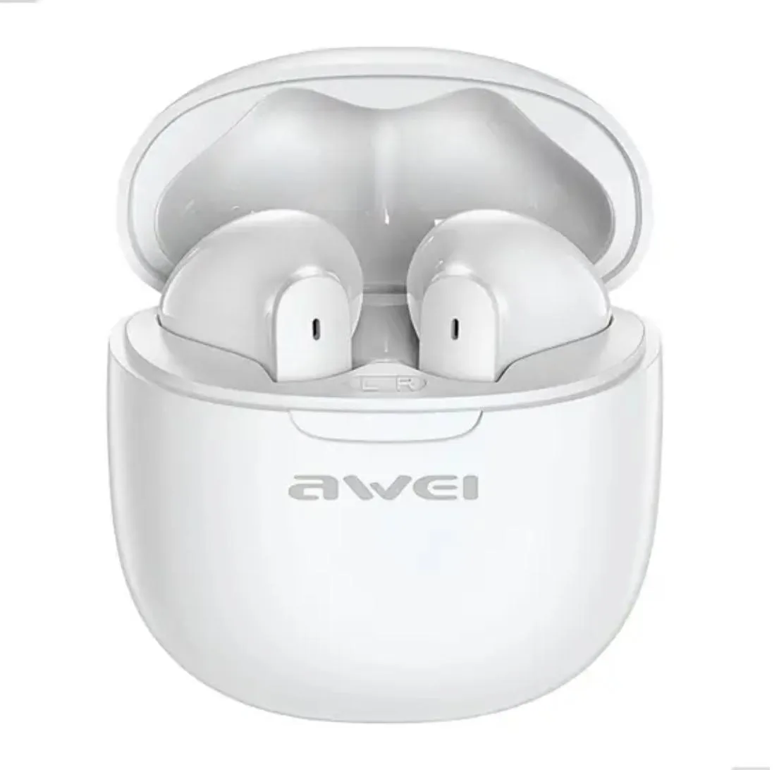 Fone de Ouvido Bluetooth Awei T68 TWS com IA Tradução Simultânea e Cancelamento de Ruído ENC Branco