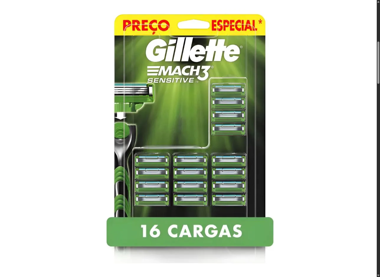 Carga Aparelho de Barbear Gillette Mach3 Sensitive com Aloe 16 Unidades