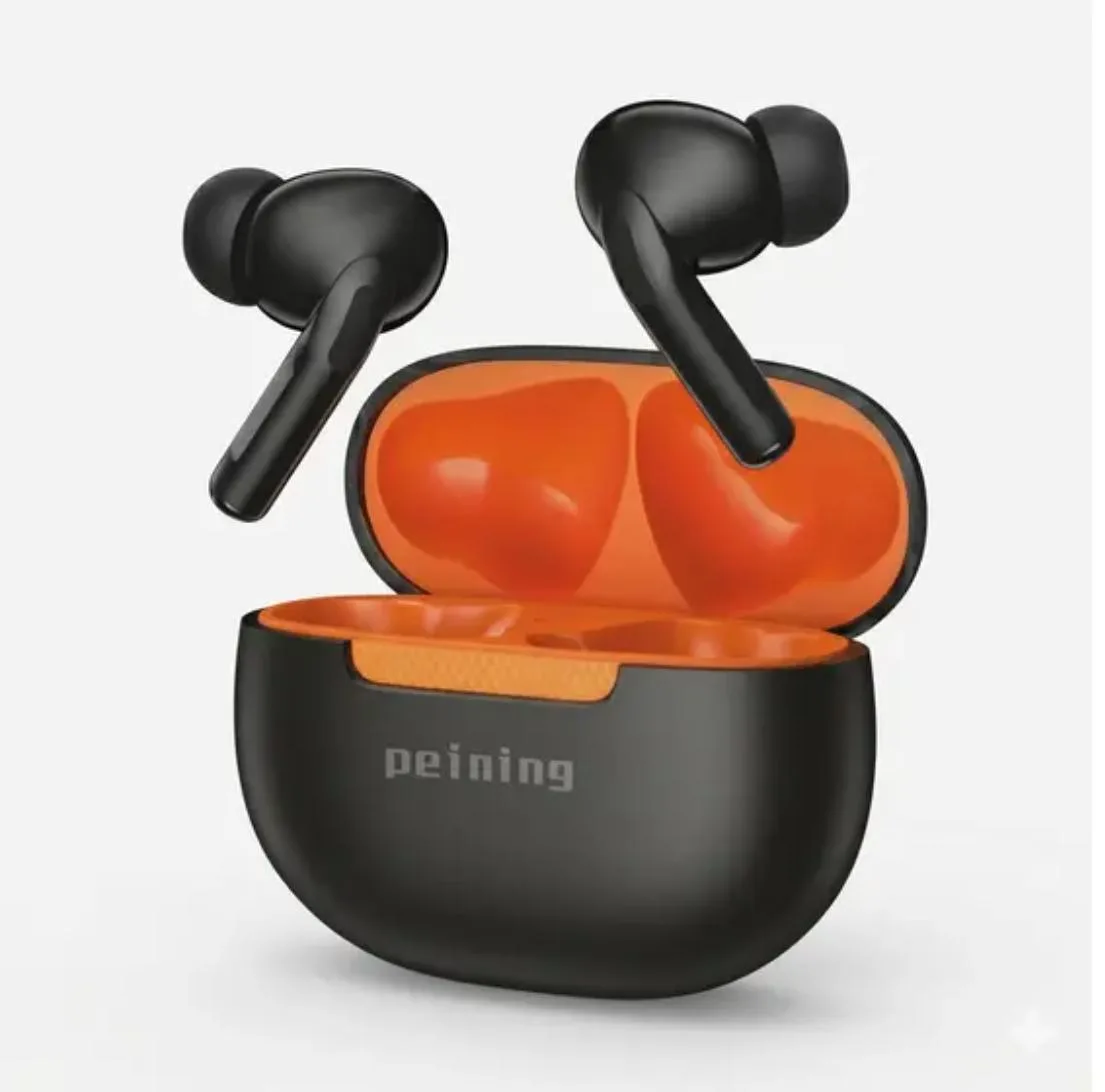 Fone de Ouvido Bluetooth Peining PEI-P9009 TWS 5.0 Som Estéreo HD Preto com Laranja