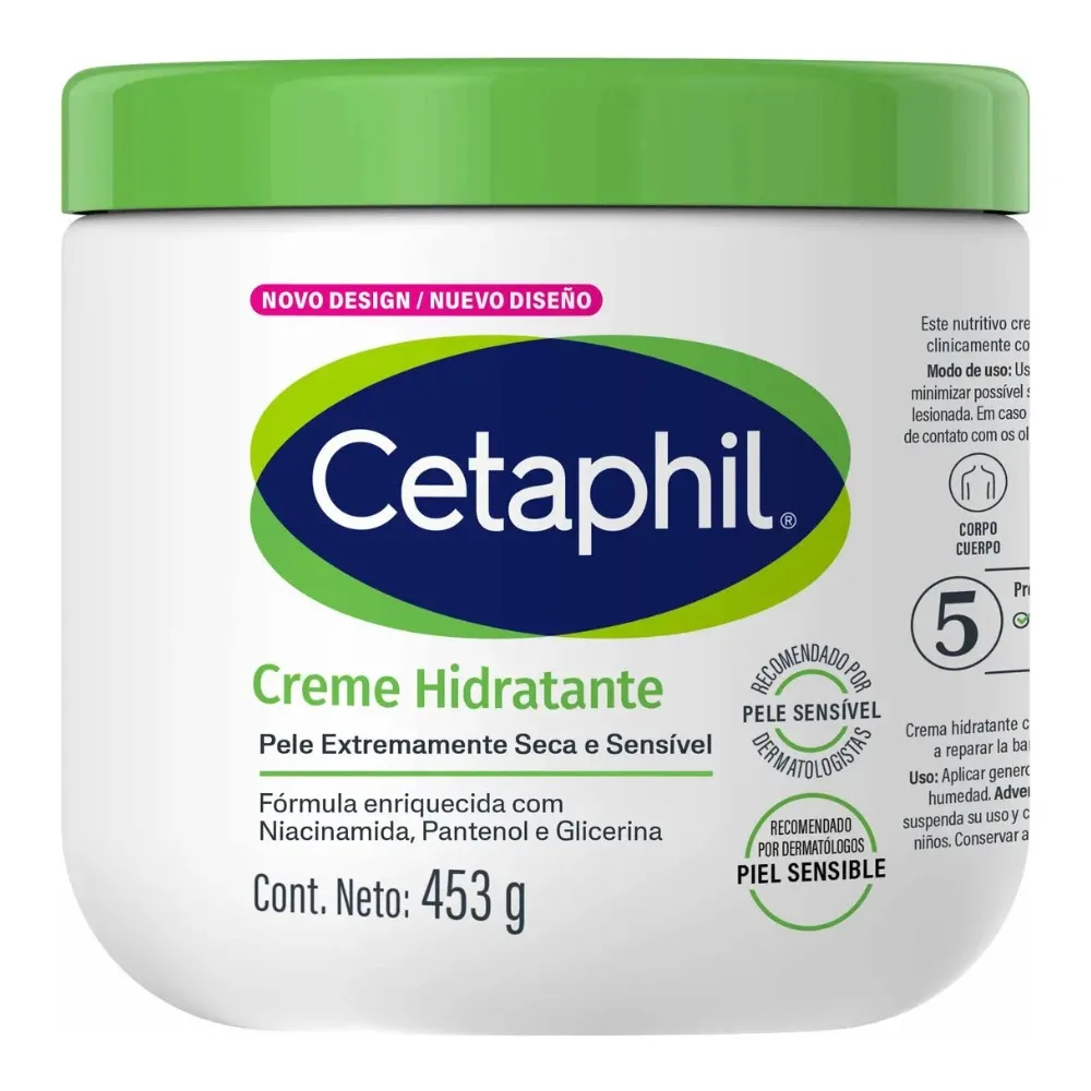 Creme corporal hidratante Cetaphil 453 g | Pele sensível, Seca a muito seca | Hidratação de 48 horas | Niacinamida e pantenol (provitamina B5)