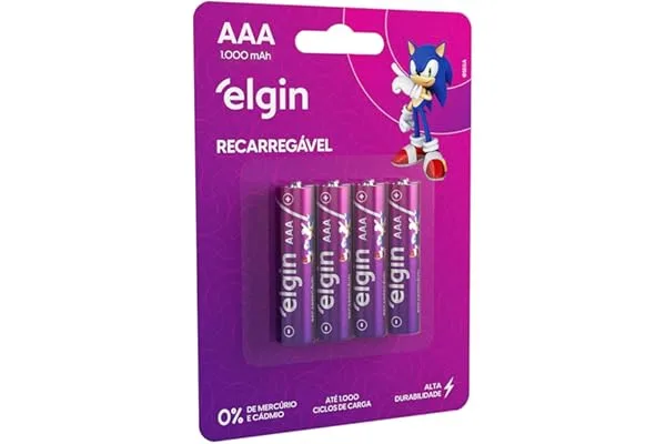Pilha recarregável AAA 1000mAh Elgin