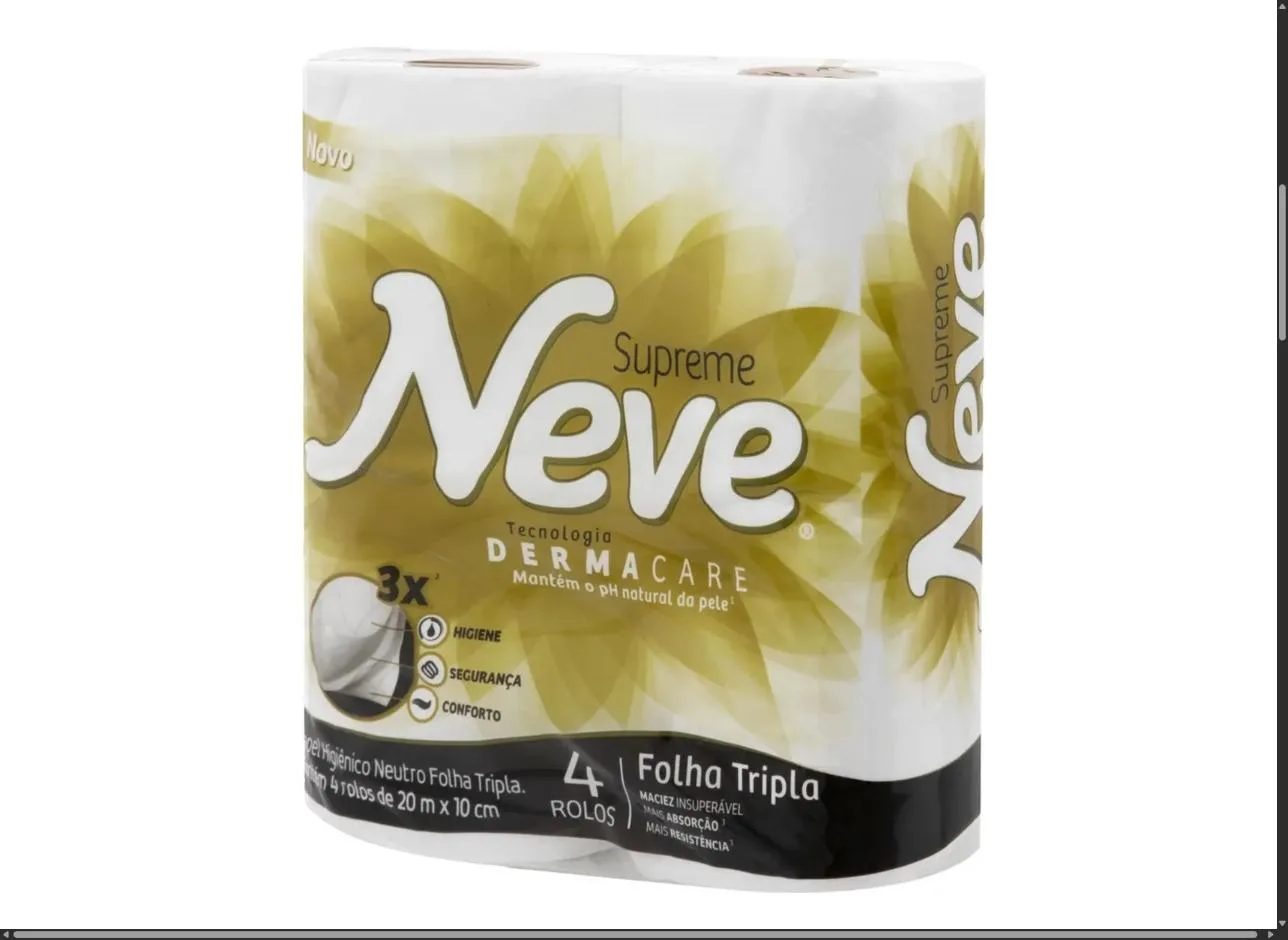 Papel Higiênico Folha Tripla 20 Metros Neve Com 4 Unidades