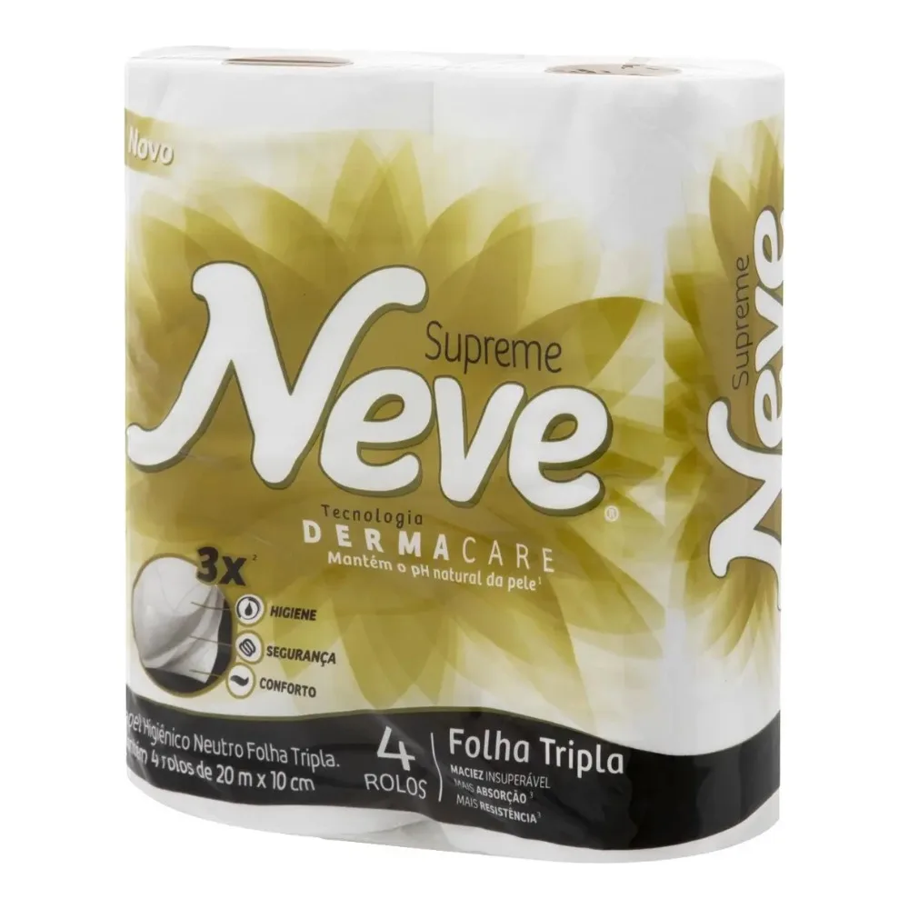 Papel Higiênico Folha Tripla 20 Metros Neve Com 4 Unidades