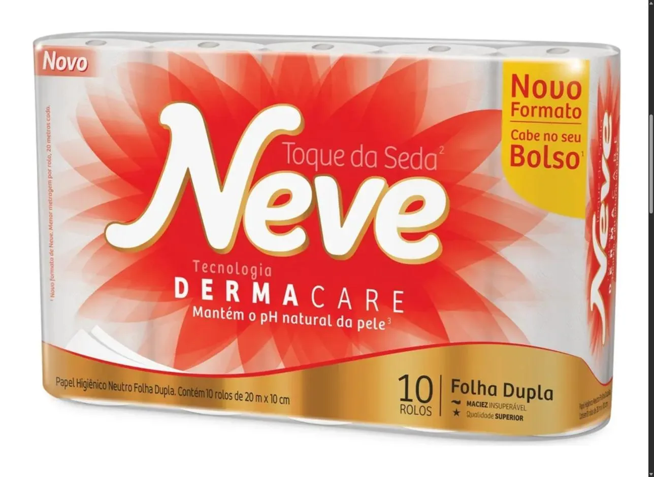 Papel higiênico Neve Toque da Seda folha dupla 20 m de 10 un