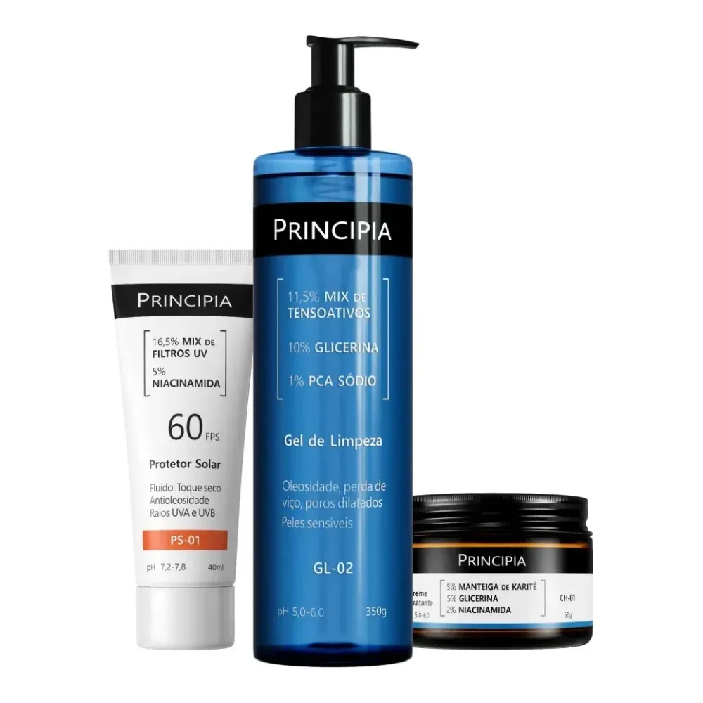 Kit Principia para Rotina de Skincare Pele Sensível com Protetor Solar FPS 60