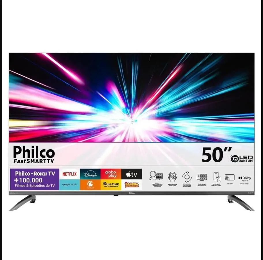 Smart TV 50" Philco P50CRB 4K Sistema Roku TV HDMI USB