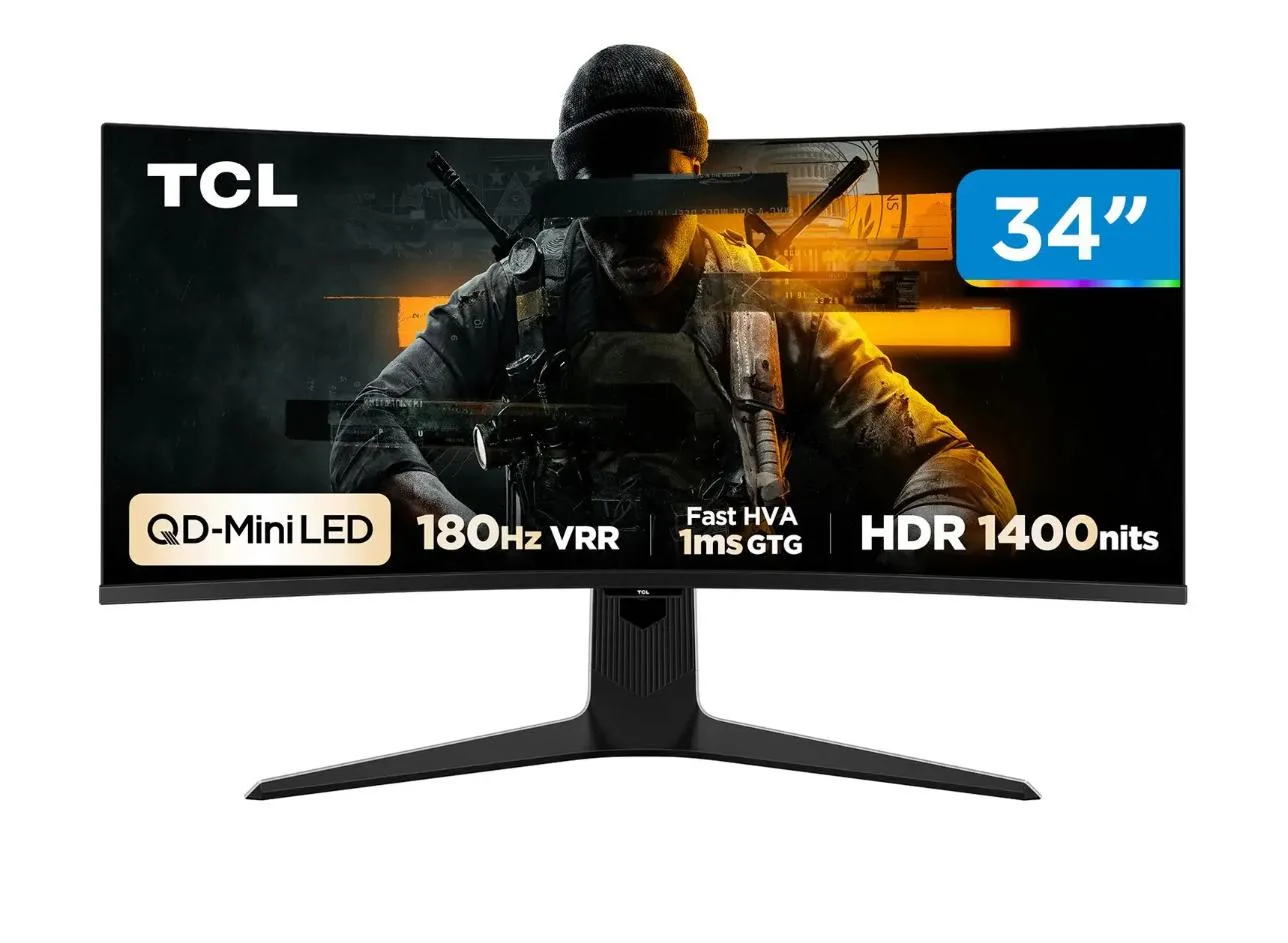 Monitor Gamer TCL 34" WQHD MiniLED 180Hz 34R83Q Curvo Ultrawide