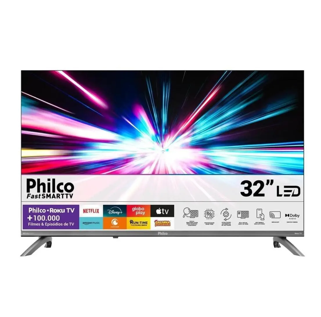 Smart TV 32" HD Philco P32CRB Roku TV HDR10 Dolby Audio