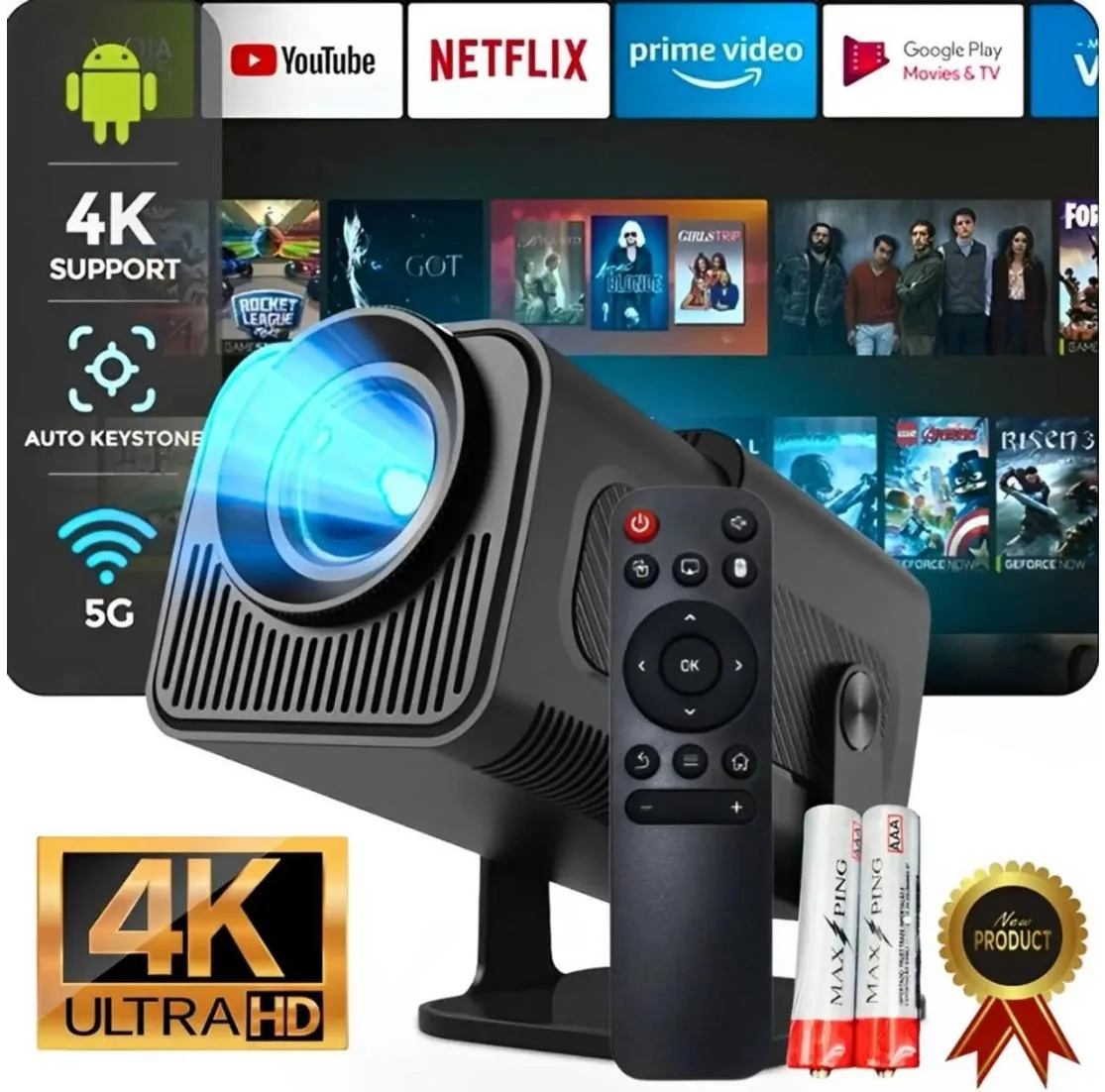 Projetor Inteligente Hy320 Pró 690 ANSI Smart 4K Wi-Fi 6 Bluetooth 5.0 Android 11