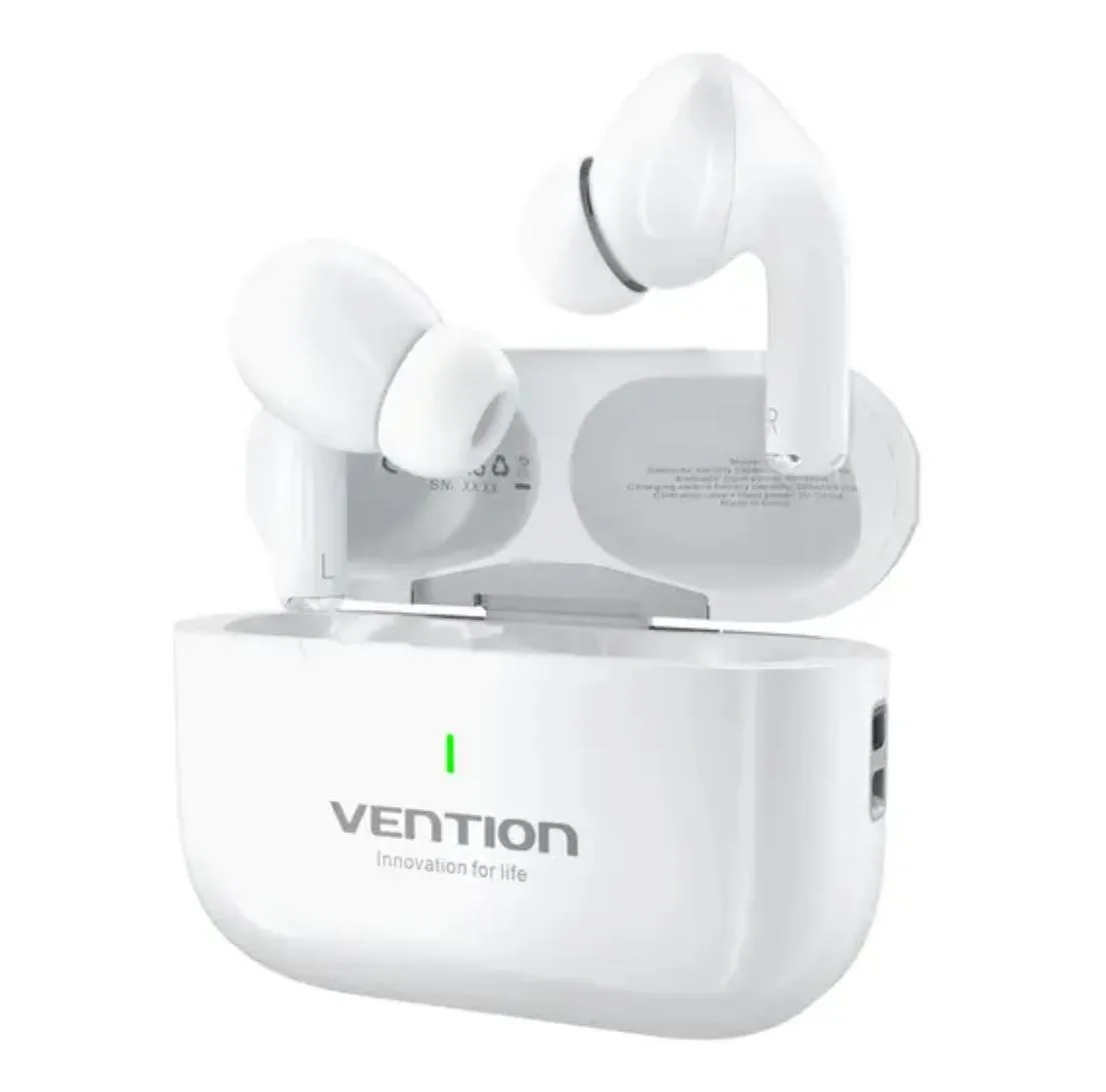 Fone de Ouvido Bluetooth Vention TWS 5.4 com ANC e Carregamento Wireless Branco